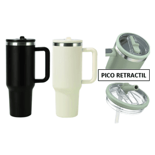 MUG TERMICO HAIFA DOBLE PARED DE ACERO INOXIDABLE CON CAÑA FLEXIBLE COLOR NEGRO